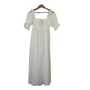 Playa Lucila White Smocked Short Sleeve Midi Dress Size Small